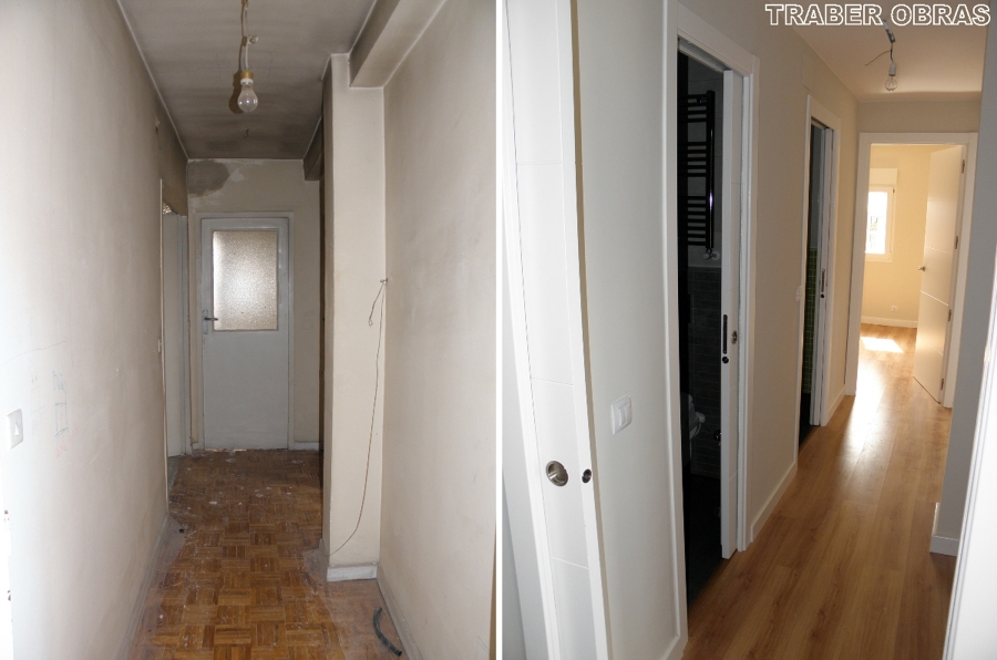 Pasillo antes y después.