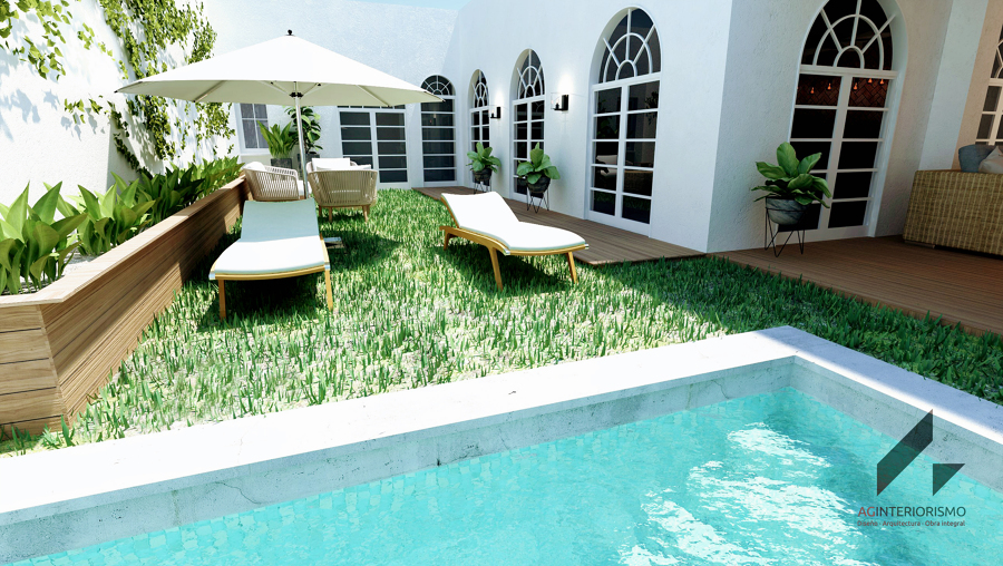 Patio trasero y piscina