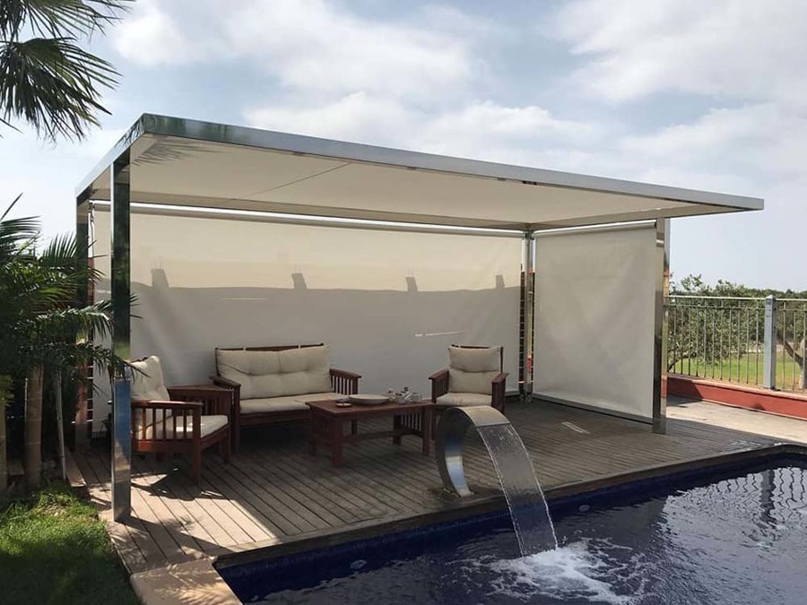 Pérgola de aluminio o inoxidable con toldo