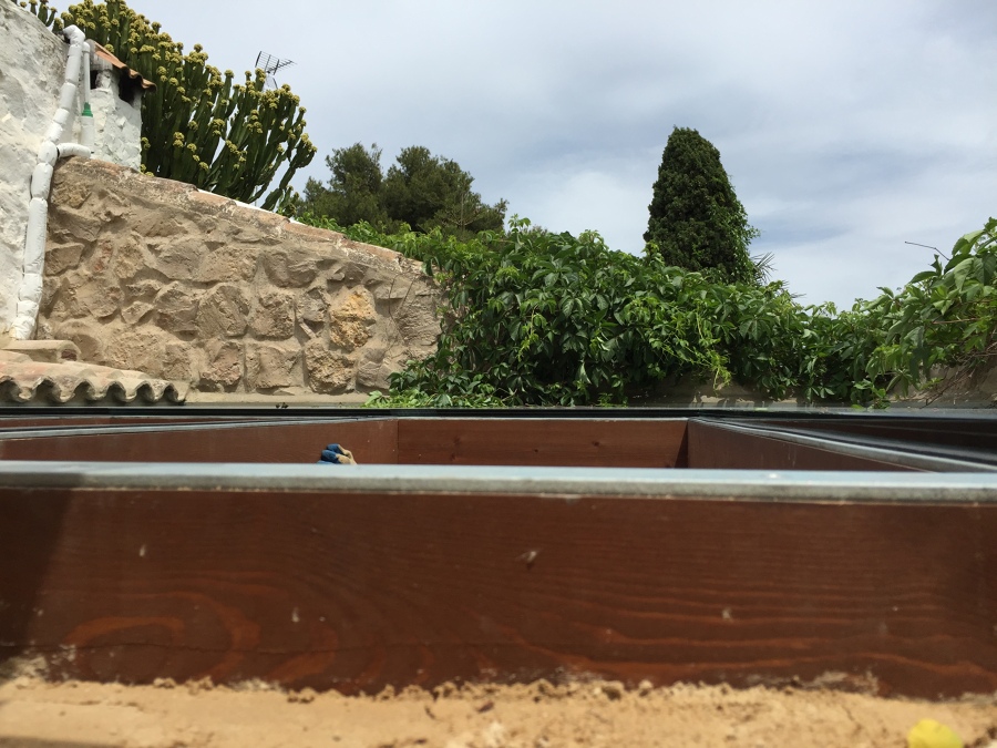 Pérgola madera vidrio laminado 10+10