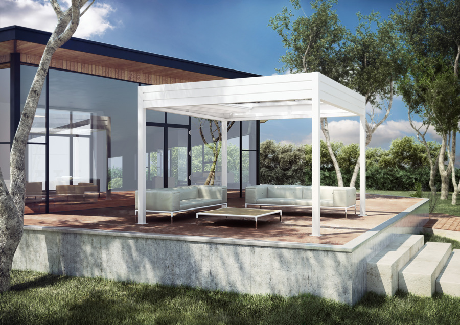 Pérgola plana de tejido técnico