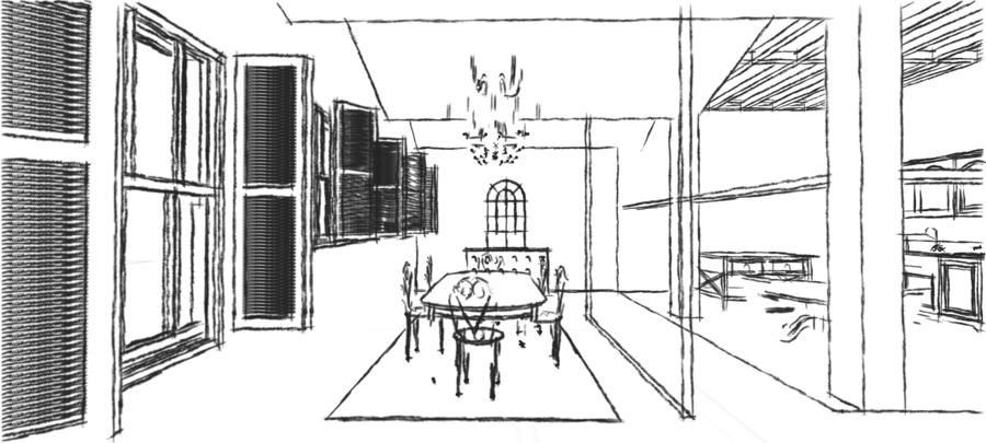 PERSPECTIVA COMEDOR Y COCINA