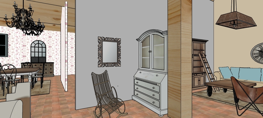 PERSPECTIVA CÓNICA DE LA SALA DE ESTAR Y PARTE DEL COMEDOR