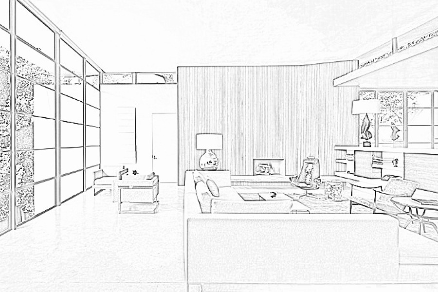 Perspectiva del salón y comedor