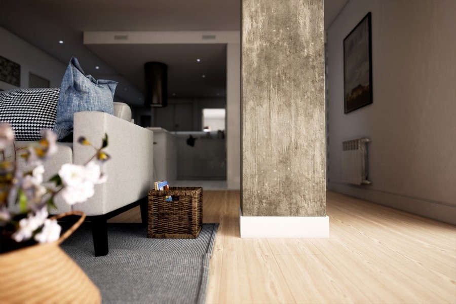 Pilar hormigón en salón.