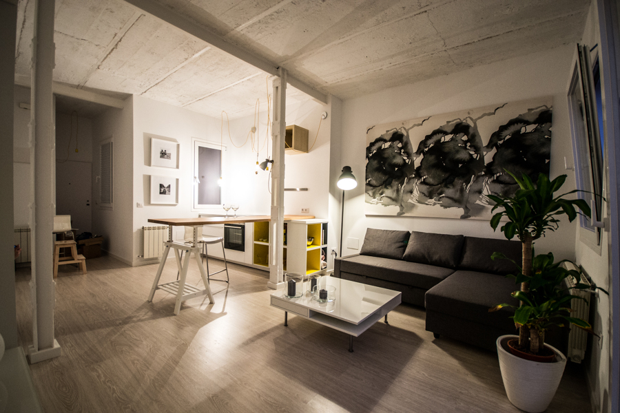 Pilares de acero-cocina-salón