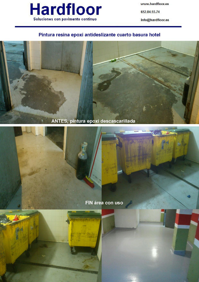 pintura epoxi antideslizante en cuarto de basura de hotel
