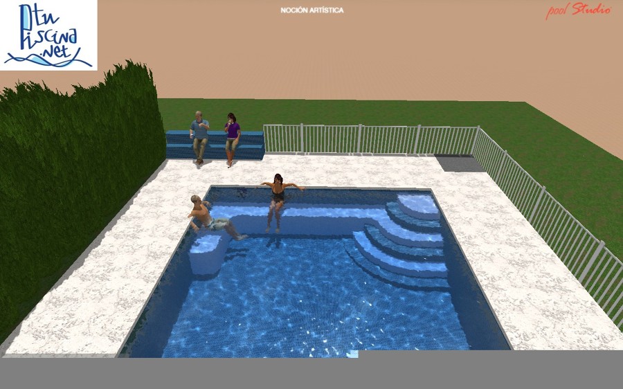 Piscina con banco y escalera esquina