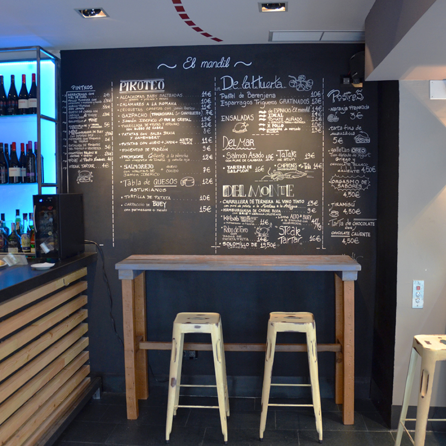 Pizarra junto a la barra