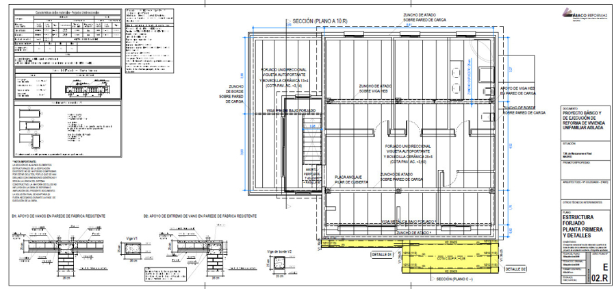 Plano de estructura (P1ª) de Proyecto de ejecución de reform
