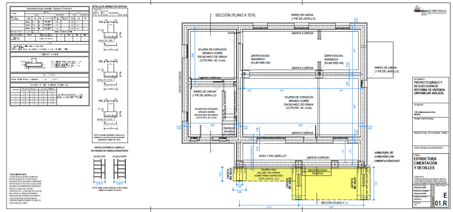 Plano de estructura (PB) de Proyecto de ejecución de reforma