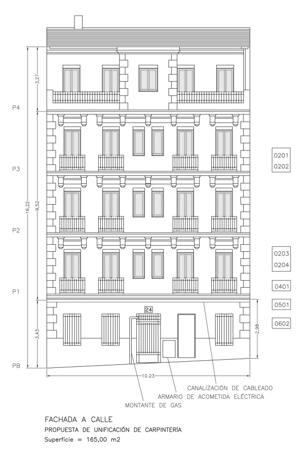 Plano de la fachada del edificio