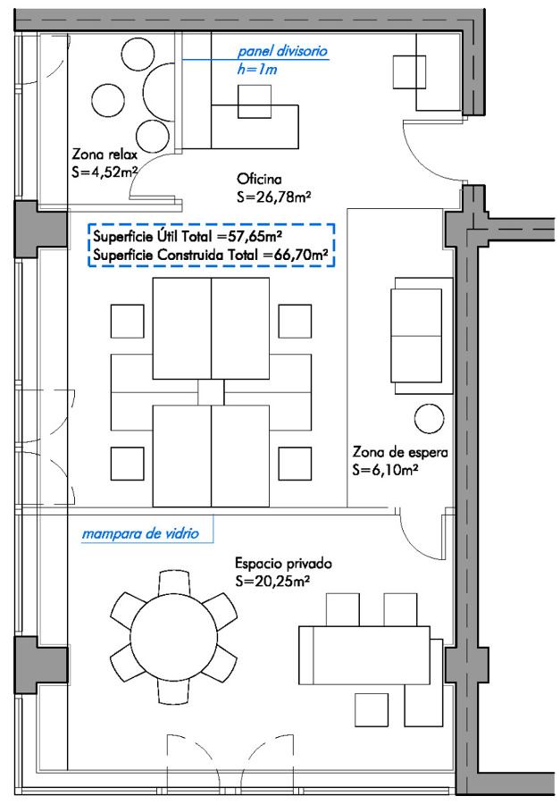 Planta de distribución con propuesta de mobiliario