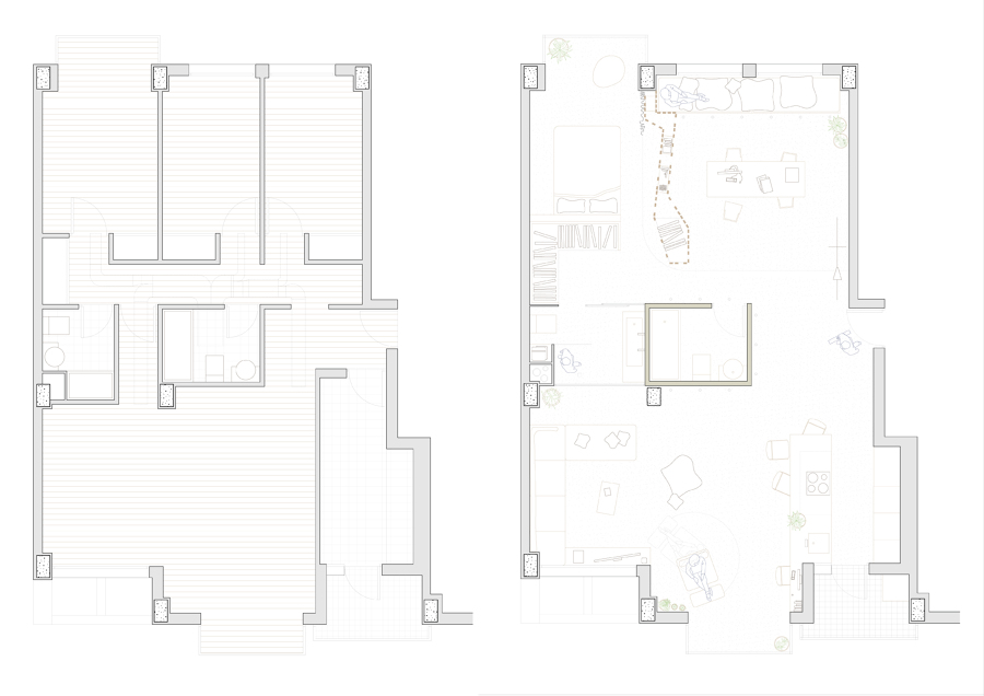 Planta de la vivienda Antes y Después