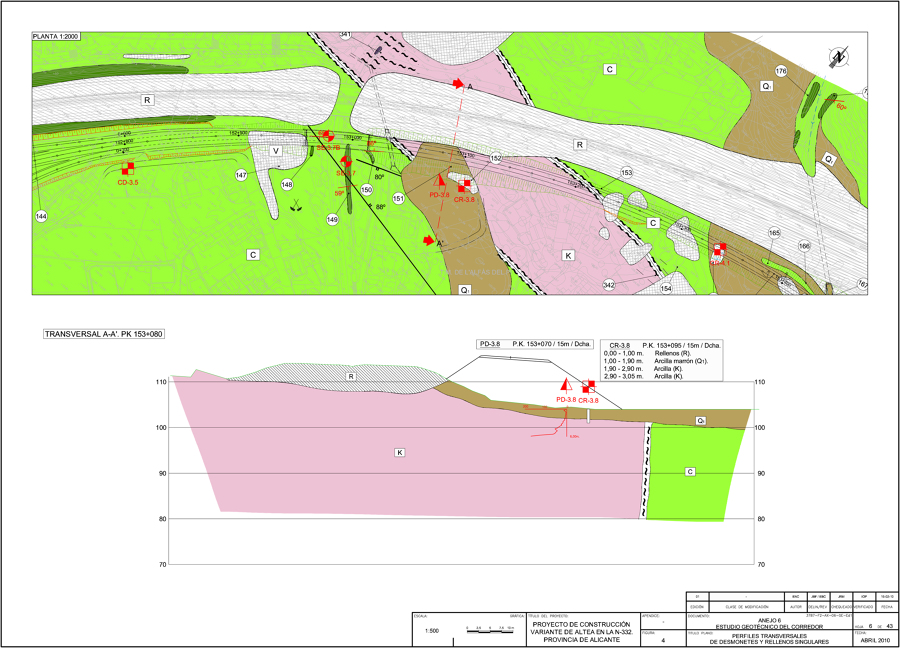 Planta y sección de Geología
