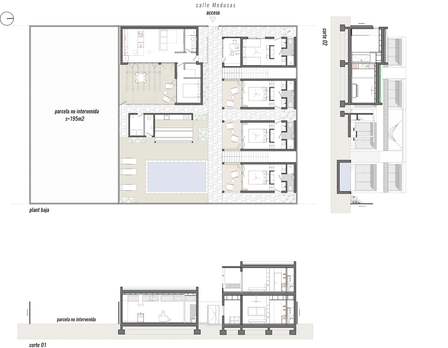 Planta y secciones del conjunto