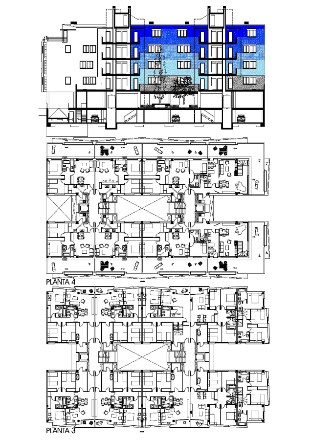 PLANTAS 3 Y ÁTICO Y FACHADA INTERIOR