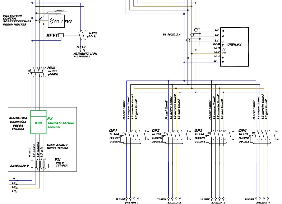 Plaza Hostafrancs Barcelona - Detalle esquema cuadro eléctrico de alumbrado