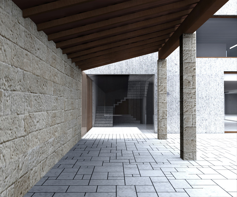Porche-entrada, edificación existente-nueva