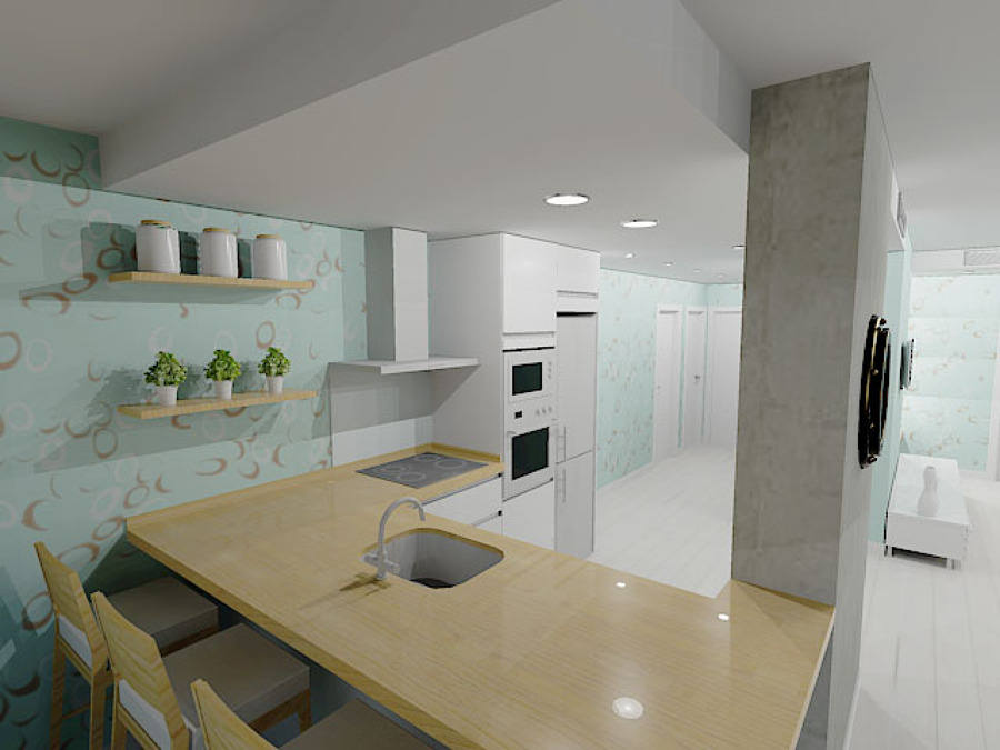 Propuesta en 3D :Cocina-distribución habitaciones