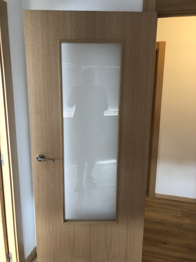 PUERTA DE MADERA Y CRISTAL.