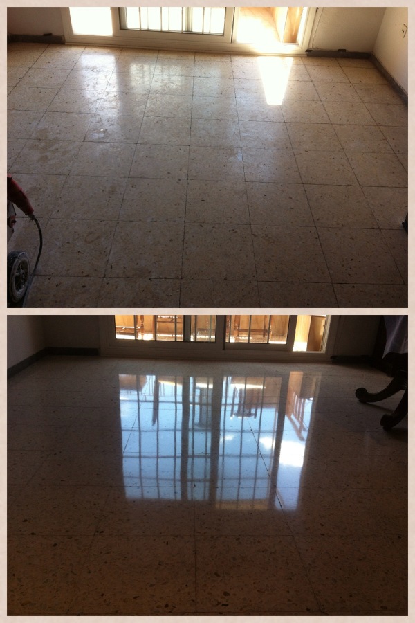 Pulido y abrillantado de suelo de terrazo.