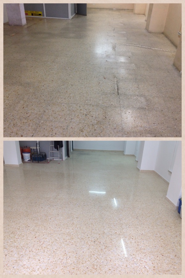 Pulido y cristalizado de suelo de terrazo.