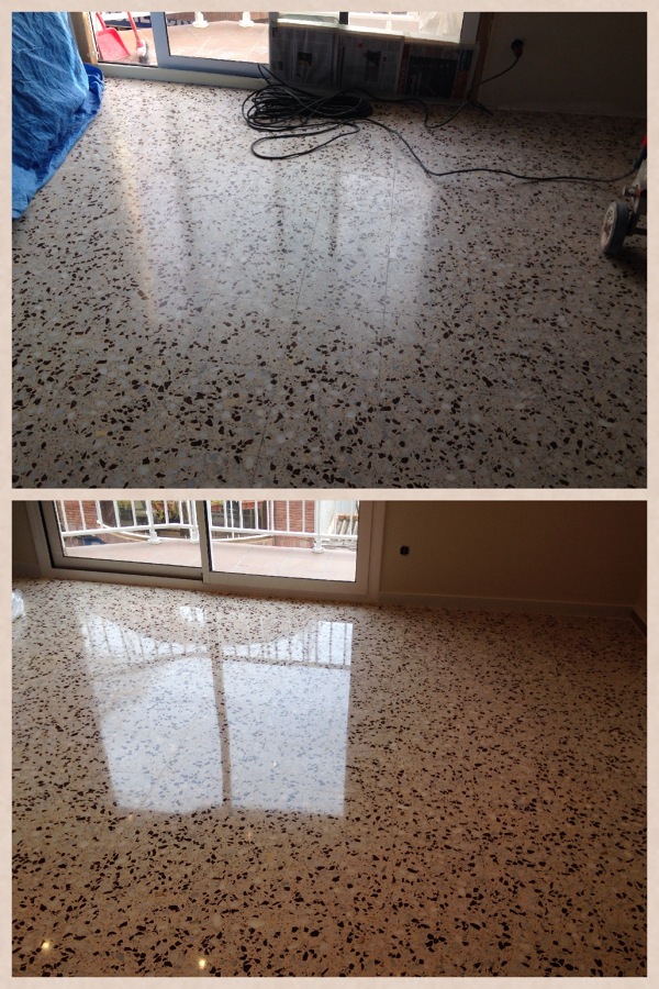 Pulido y cristalizado de suelo de terrazo.