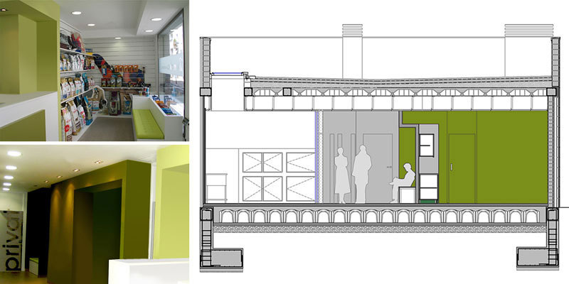 raddi ARQUITECTES, Clínica Veterinaria en planta baja. Sección y Sala de espera