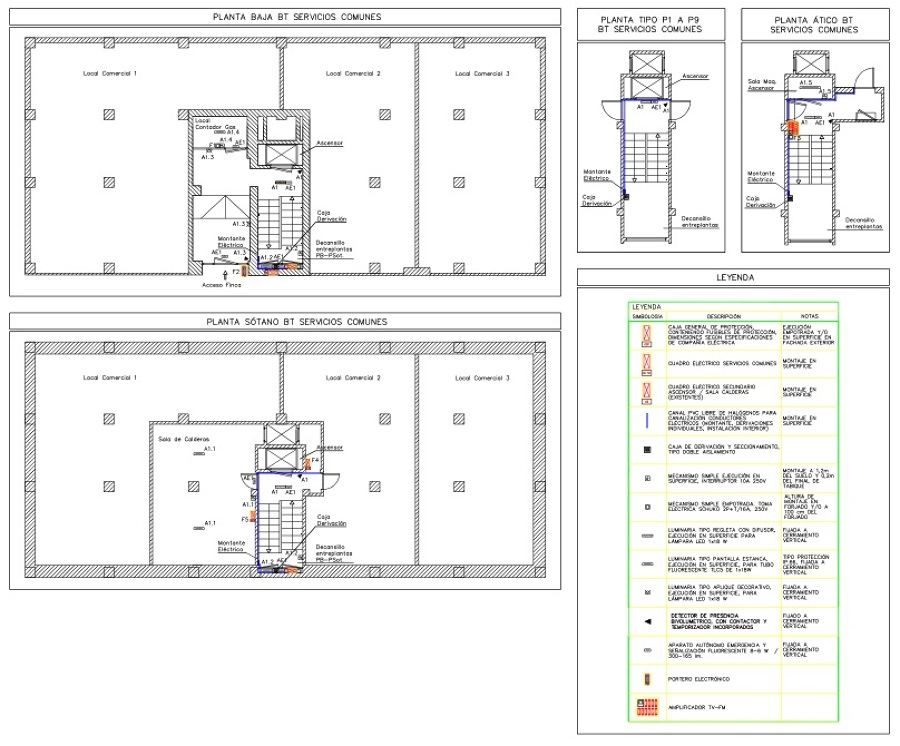 Reforma de Instalación Eléctrica Servicios Comunes Edificio Plurifamiliar Lleida - Detalle planos