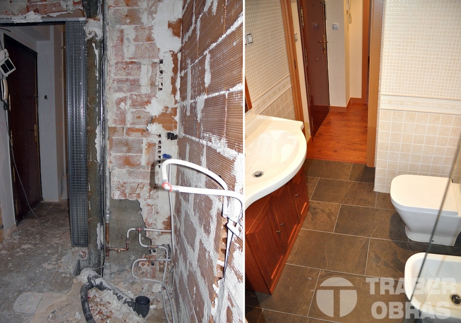 Reforma integral de vivienda por Traber Obras - baño antes y después.