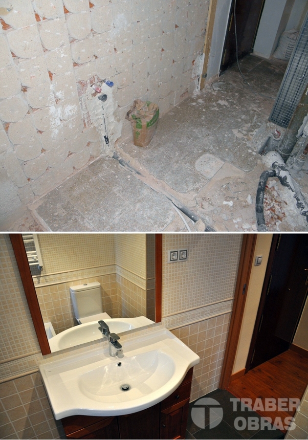 Reforma integral de vivienda por Traber Obras - baño antes y después.