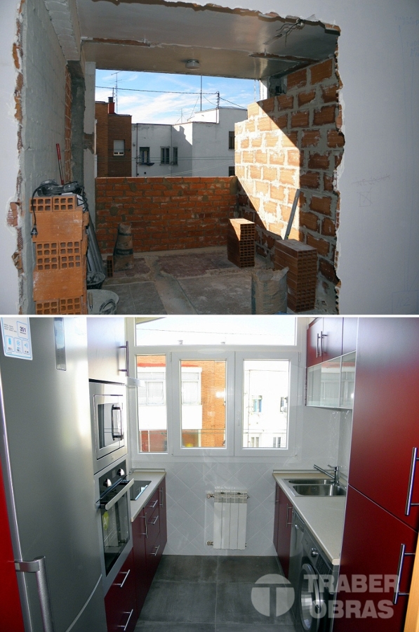 Reforma integral de vivienda por Traber Obras - cocina antes y después.
