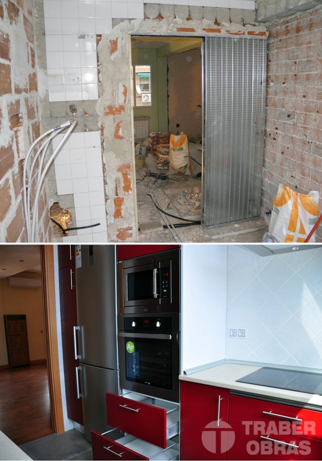 Reforma integral de vivienda por Traber Obras - cocina antes y después.