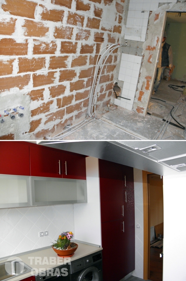Reforma integral de vivienda por Traber Obras - cocina antes y después.