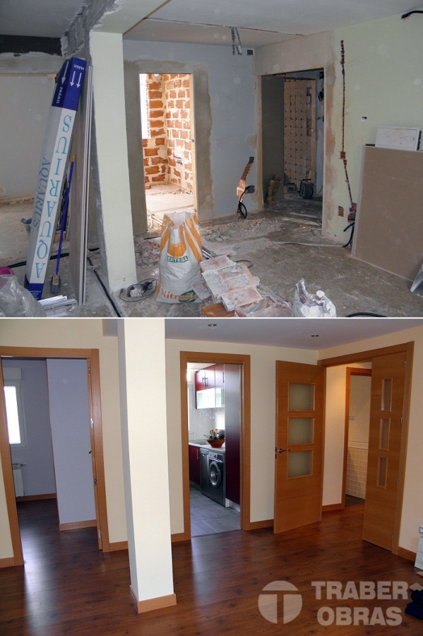 Reforma integral de vivienda por Traber Obras - salón antes y después.