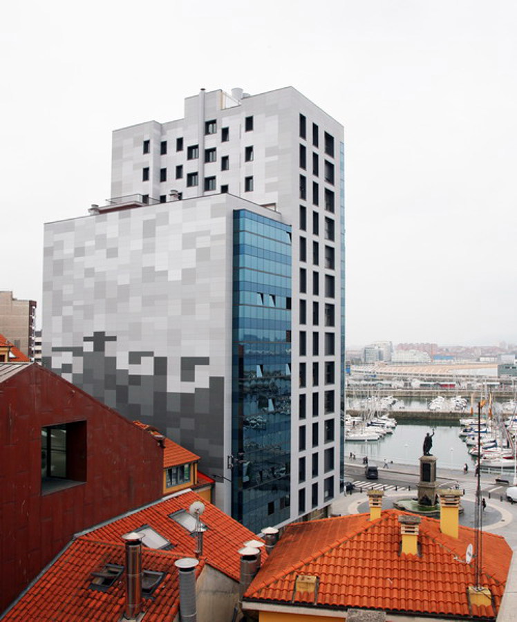 Rehabilitación de fachadas mediante sistema Fachada Ventilada y Muro Cortina. Edificio "Rey Pelayo" - Plaza del Marqués, 10 - Gijón (Asturias)