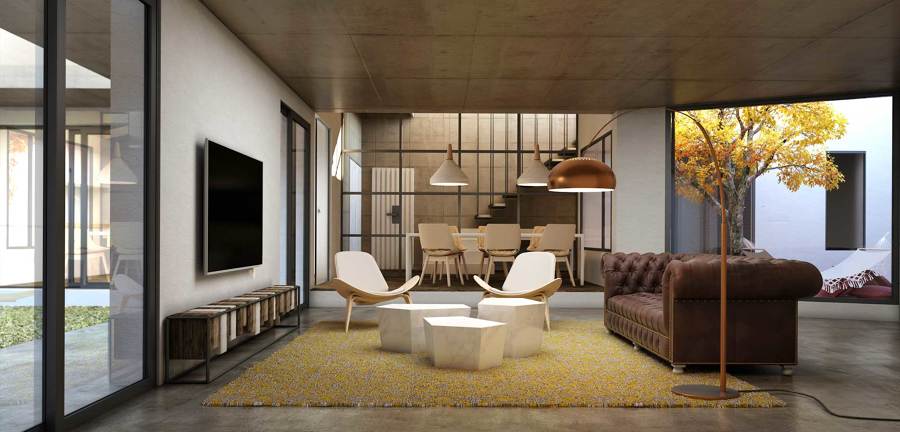 Salón diseño industrial, vivienda en Madrid