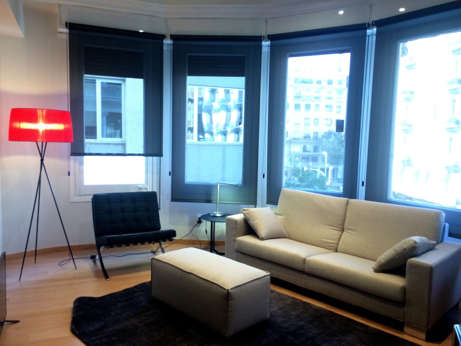 salón, estores screen, mobiliario de autor, alfombra tejida a mano