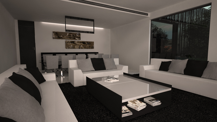 Salón moderno con mobiliario de diseño