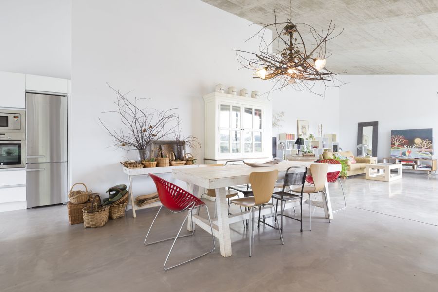 Salón y comedor diáfano con ramas decorativas