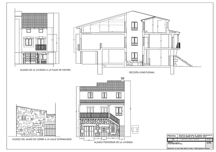 Sección y alzados de la vivienda