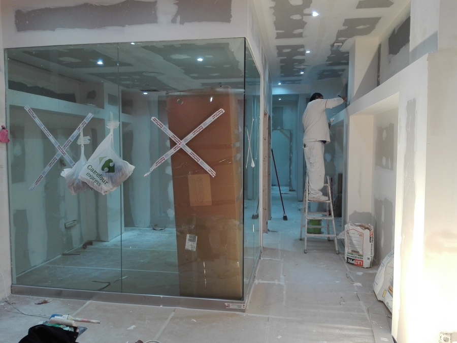 TARIMA PROTEGIDA E INICIANDO PINTURA