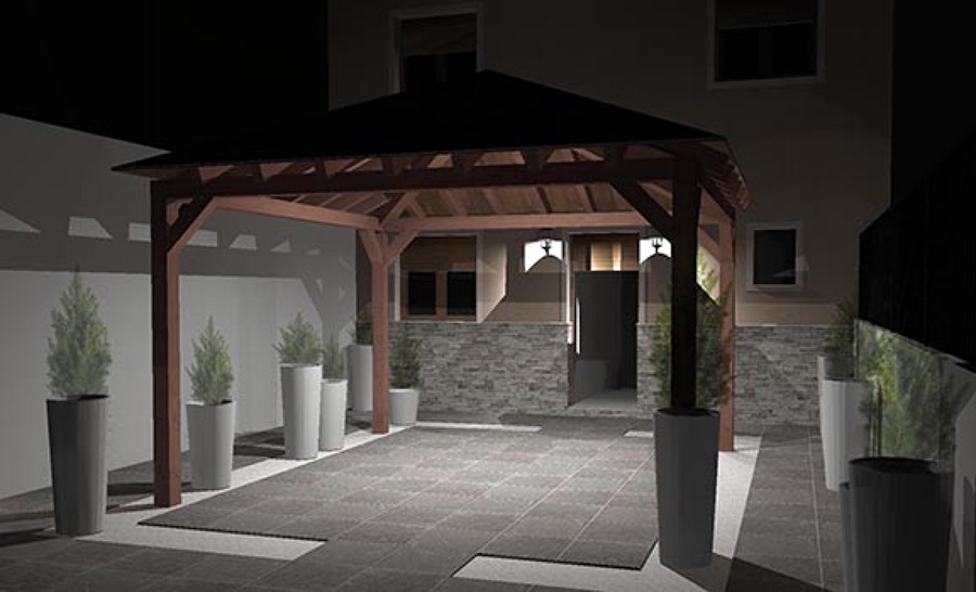 Terraza Cenador vista nocturna. Siete Aguas