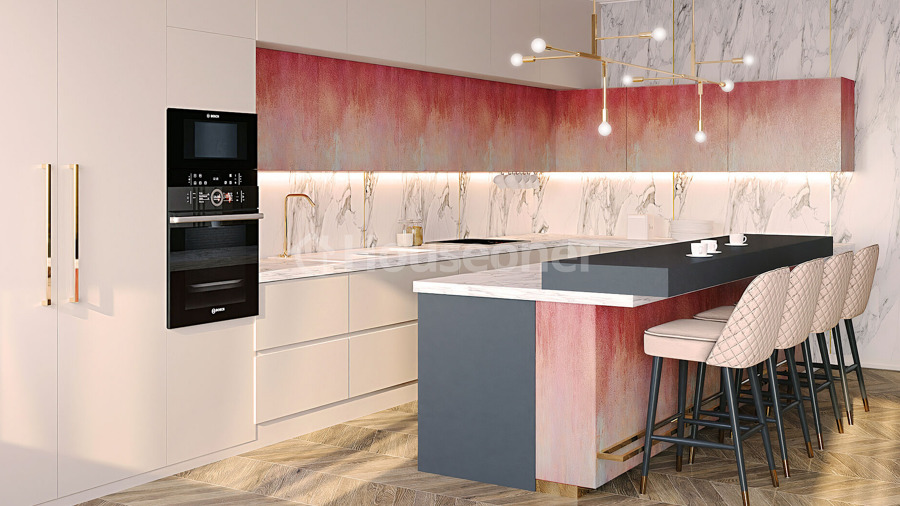 UNA COCINA ABIERTA AL SALÓN MODERNA, BLANCA Y DE MADERA