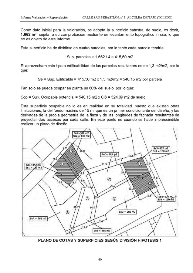 Valoración y reparcelación de una finca en Toledo. Extracto1