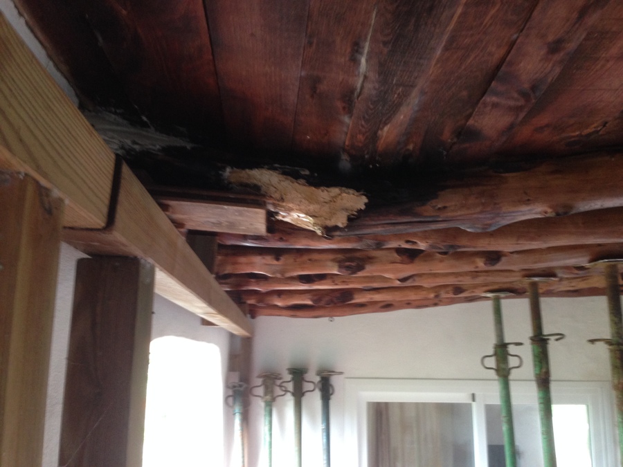 Vigas y tallet podrido por filtración de humedades