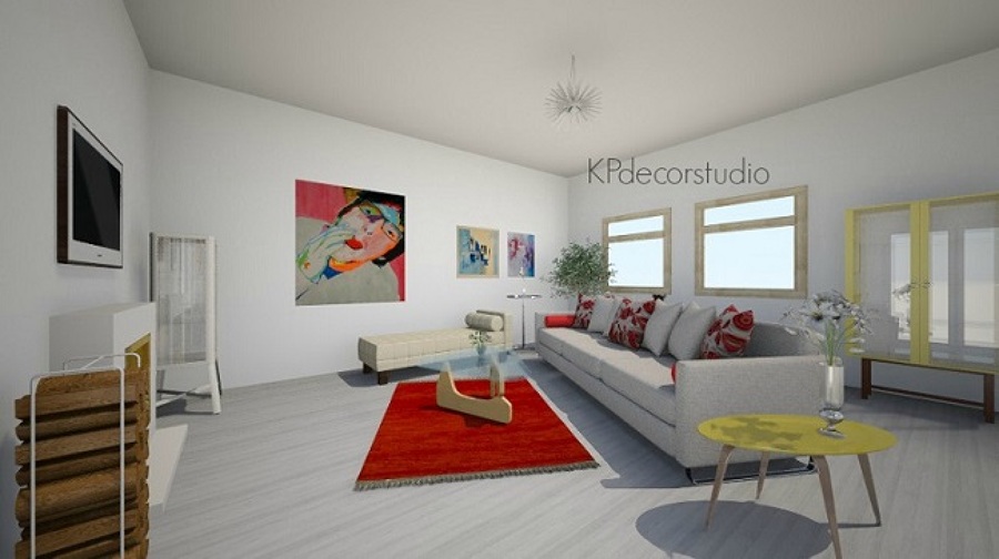 Vision lateral del salon de estilo escandinavo