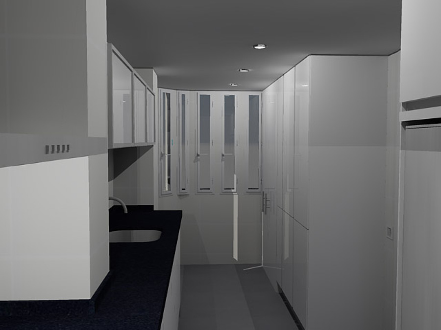 Vista cocina en 3D y galeria