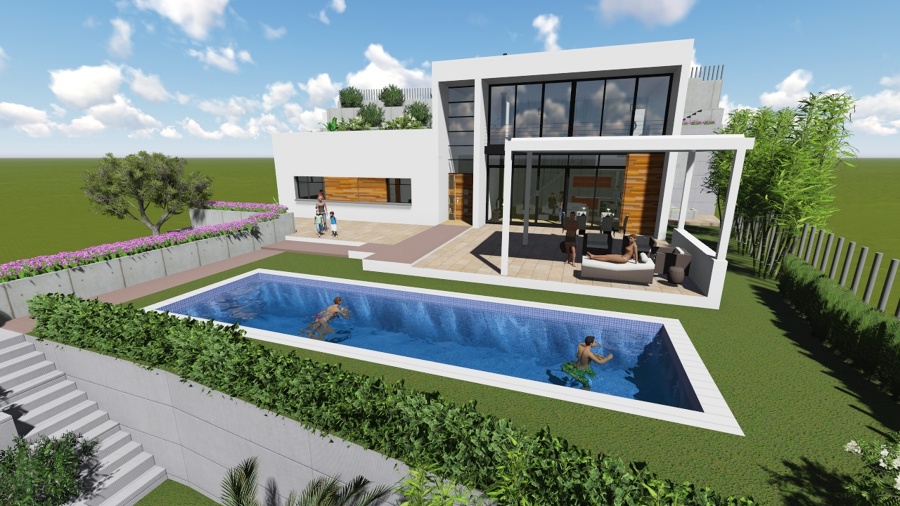 Vista de la vivienda y piscina